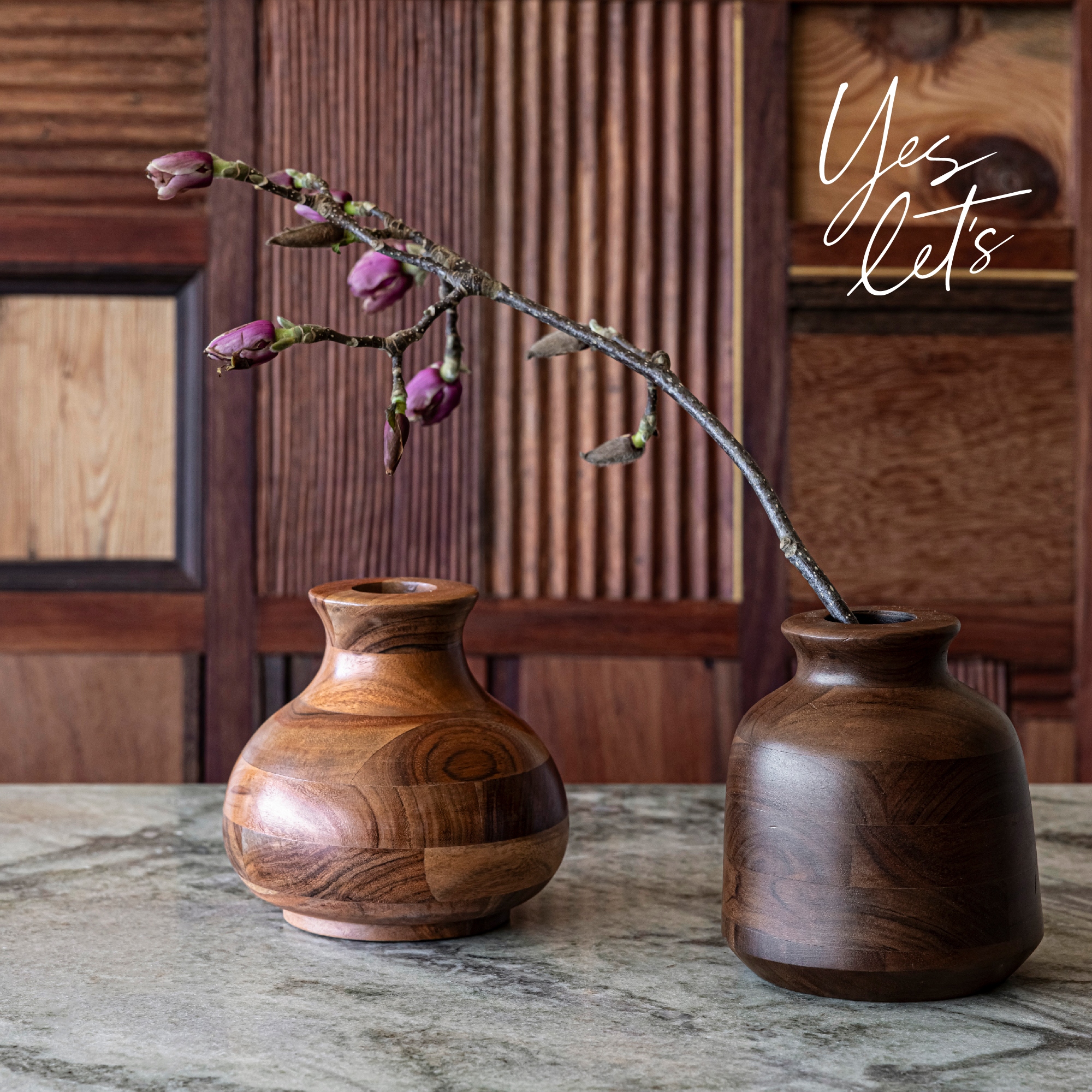 over&back 100% Acacia Wood Vases for Faux or Dried Florals Set of